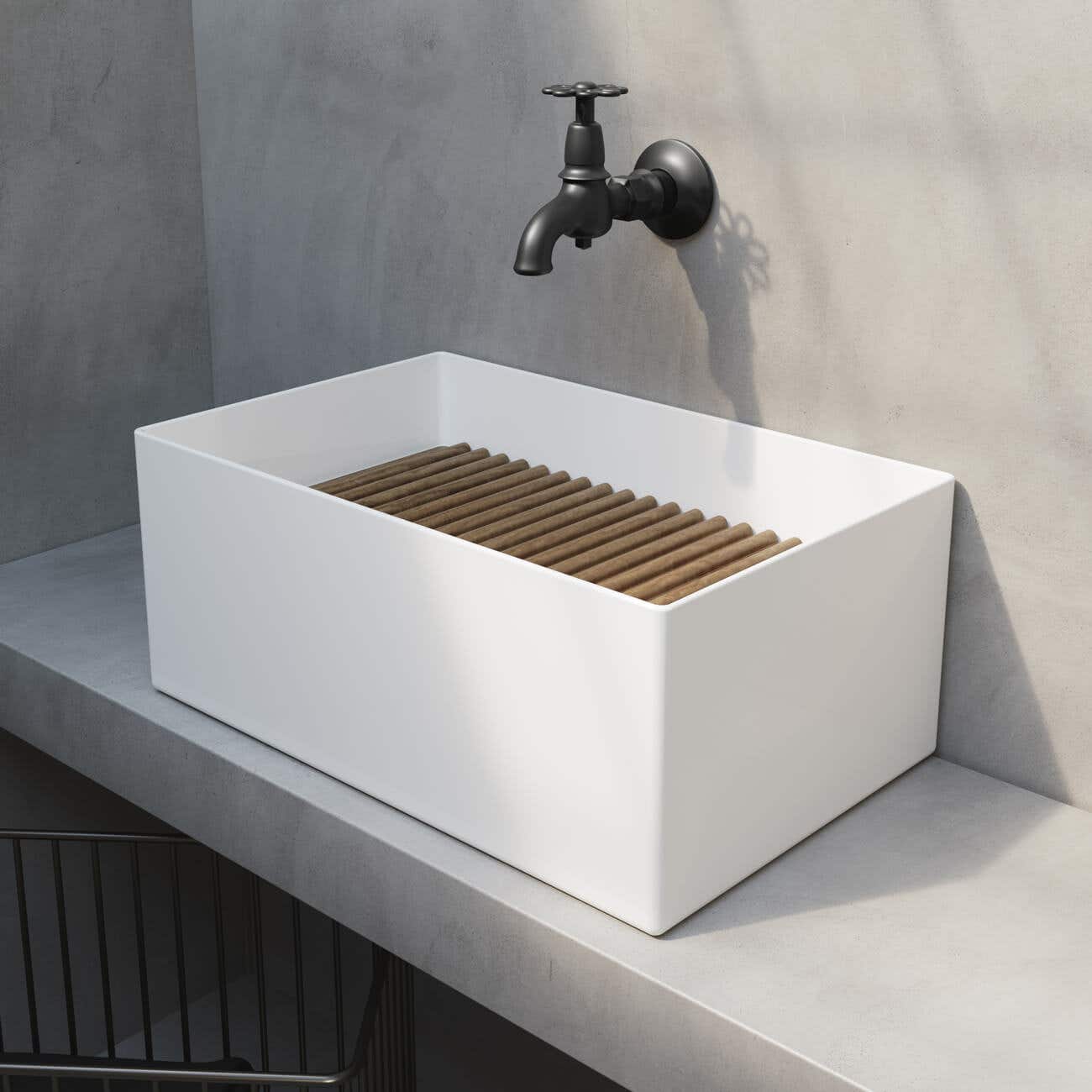 Image of Wooden Wash Board for Porcelain Laundry Sink