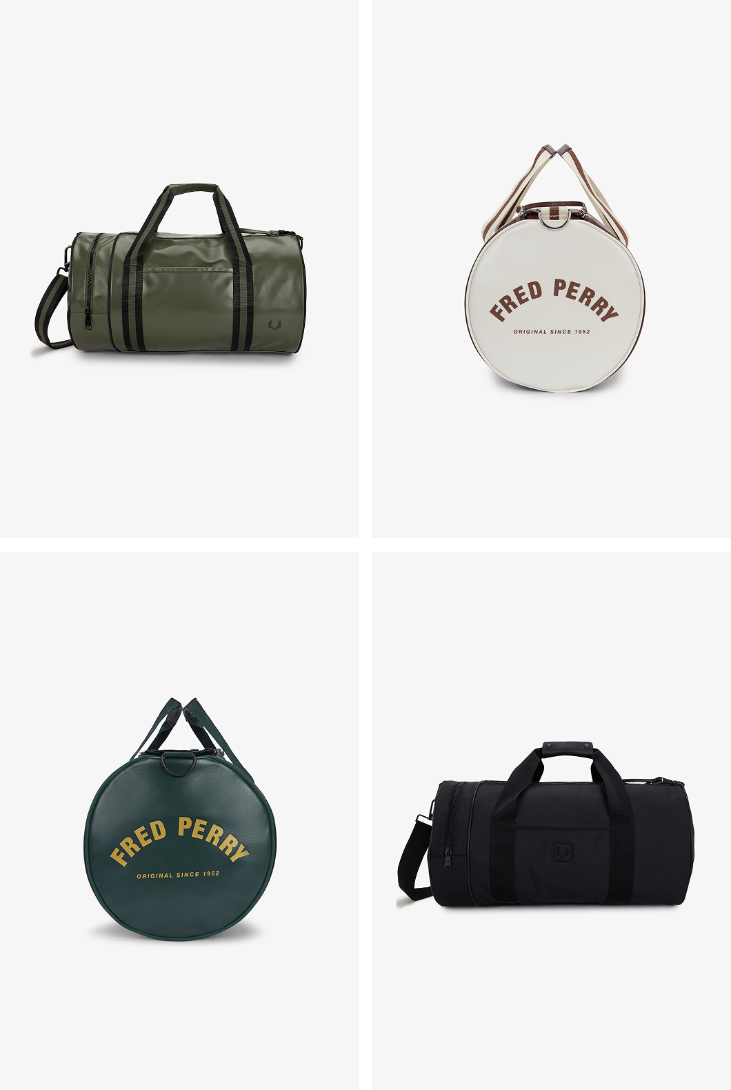 A selection of Fred Perry Barrel Bags