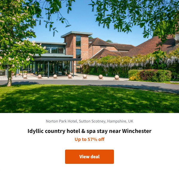 Idyllic country hotel & spa stay near Winchester