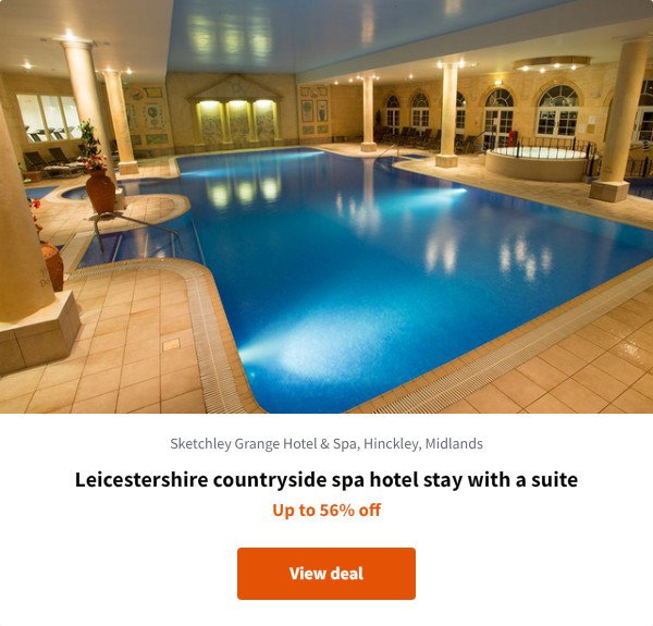 Leicestershire countryside spa hotel stay with a suite