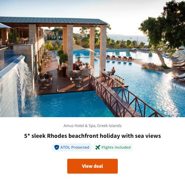 5* sleek Rhodes beachfront holiday with sea views