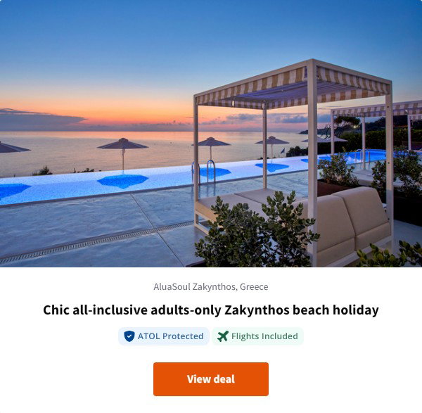 Chic all-inclusive adults-only Zakynthos beach holiday