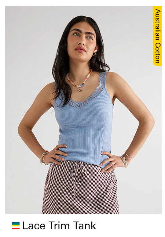 AUSTRALIAN COTTON LACE TRIM TANK