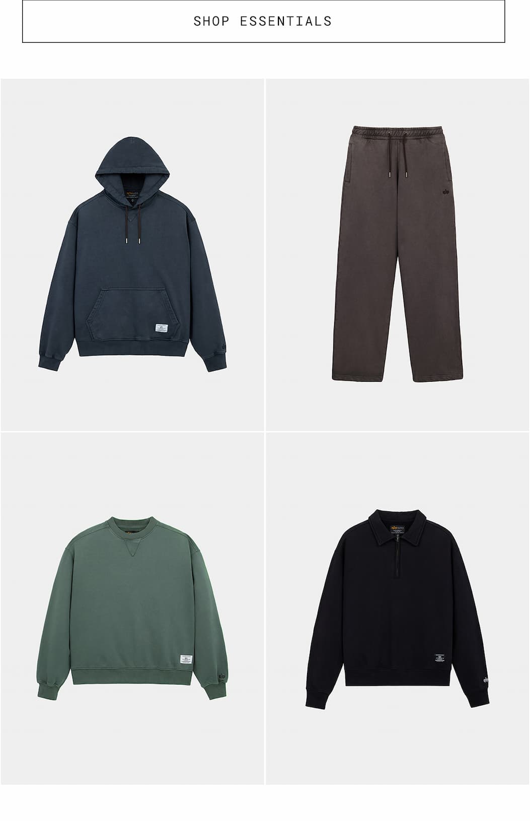 alpha industries FW26 Essentials collection of everyday fleece. 