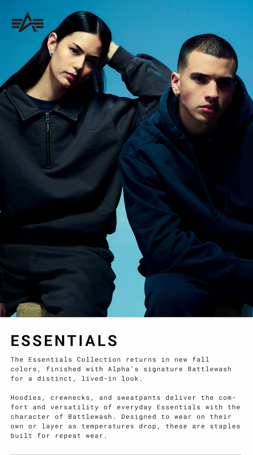 alpha industries FW26 Essentials collection of everyday fleece. 