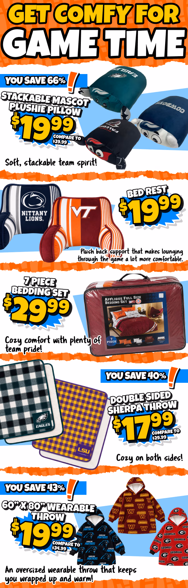 Comfy items like a bed rest and blankets
