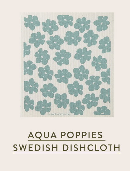 Aqua Poppies Swedish Dishcloth