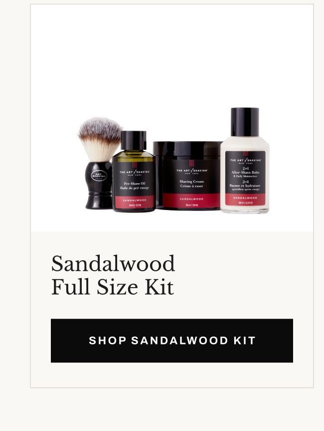 Product image of Sandalwood Full Size Kit with “Shop Sandalwood Kit” button.