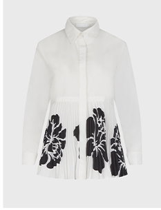Black and White Floral Pleated Shirt