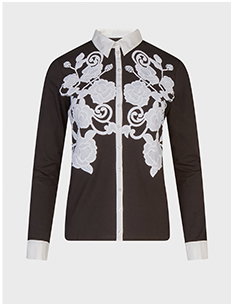 Black Pima Jersey Shirt With White Floral Applique