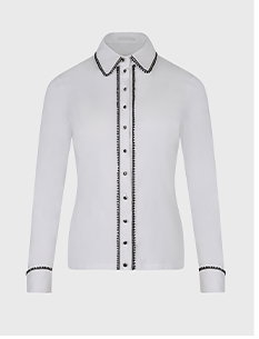 White Button Down Shirt With Black Beaded Trim