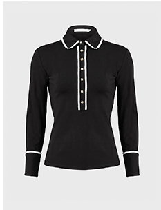 Black Designer Long Sleeve Shirt in Cotton Poplin With Pointed Collar
