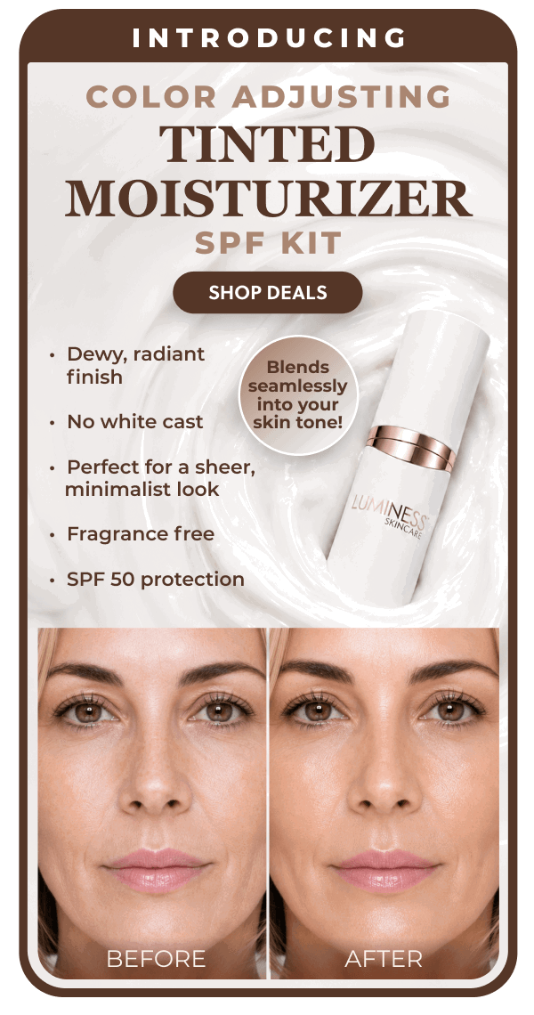 INTRODUCING COLOR ADJUSTING TINTED MOISTURIZER SPF KIT: Dewy, radiant finish. No white cast. Perfect for sheer, minimalist look. Fragrance free. SPF 50 protection.
