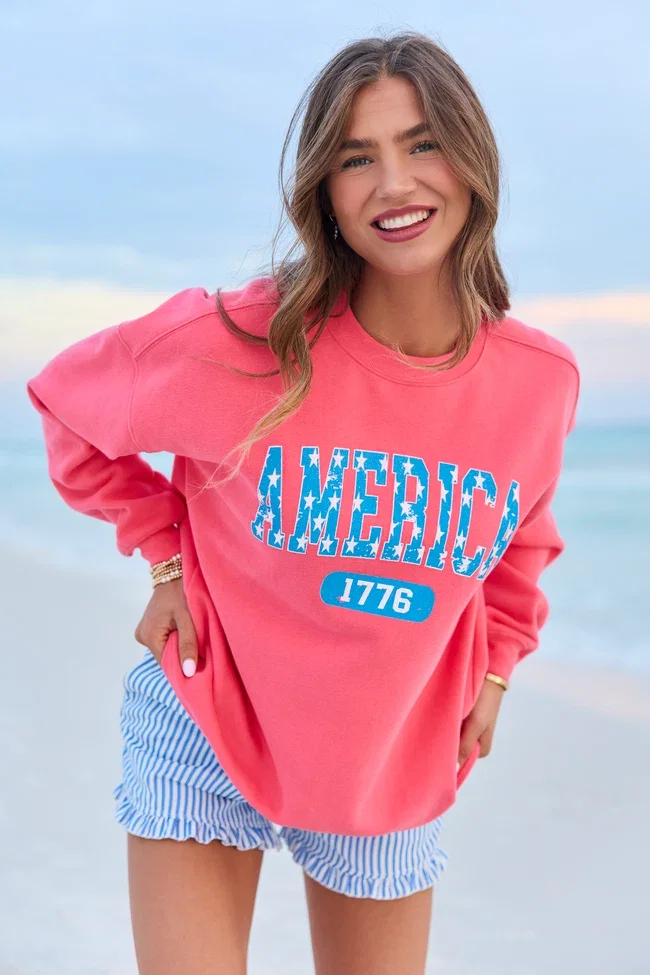 Image of America Star 1776 Light Red Graphic Sweatshirt