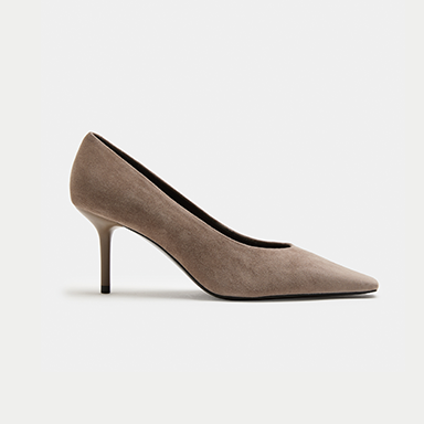 Dark Grey Suede Stiletto Heel Chisel Toe Court Shoes
