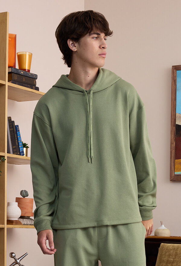 Relaxed Pullover Hoodie Sage on Model