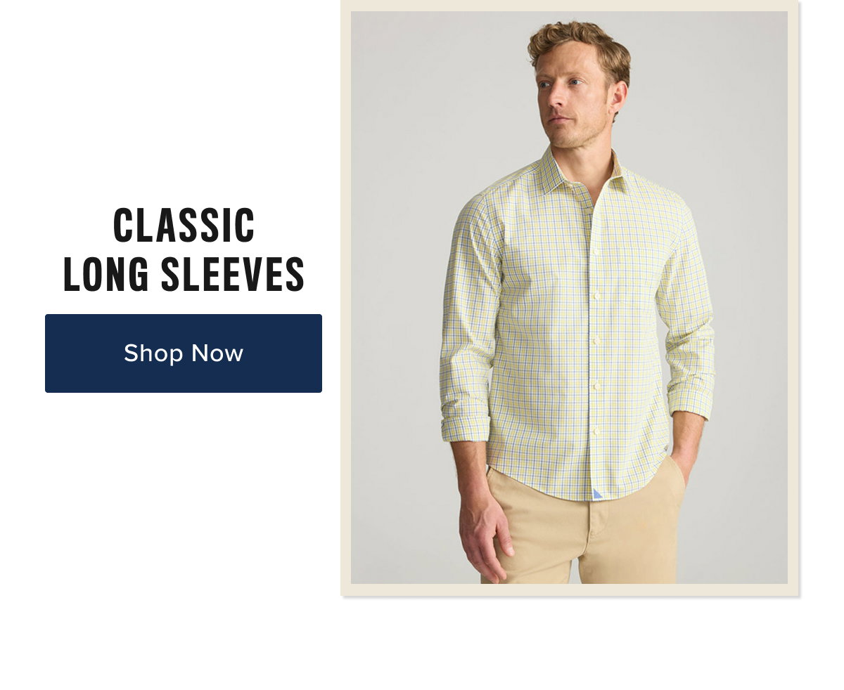 Classic long sleeve- Model is wearing UNTUCKit wrinkle-free shit.