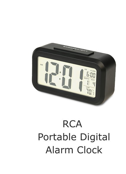 Portable Digital Alarm Clock with Built-In Temperature & Calendar