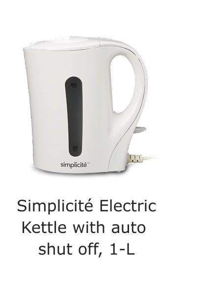 Simplicité Electric Kettle with auto shut off, 1-L.