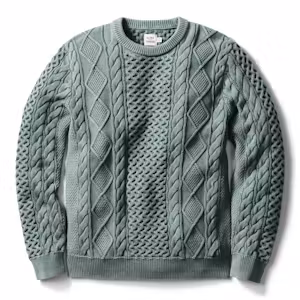 Washed Cotton Cableknit Crewneck