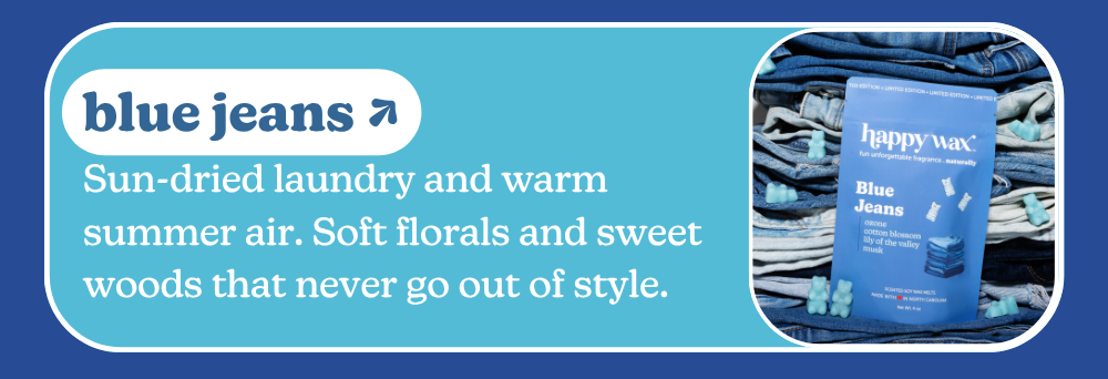 blue jeans: Sun-dried laundry and warm summer air. Soft florals and sweet woods that never go out of style.