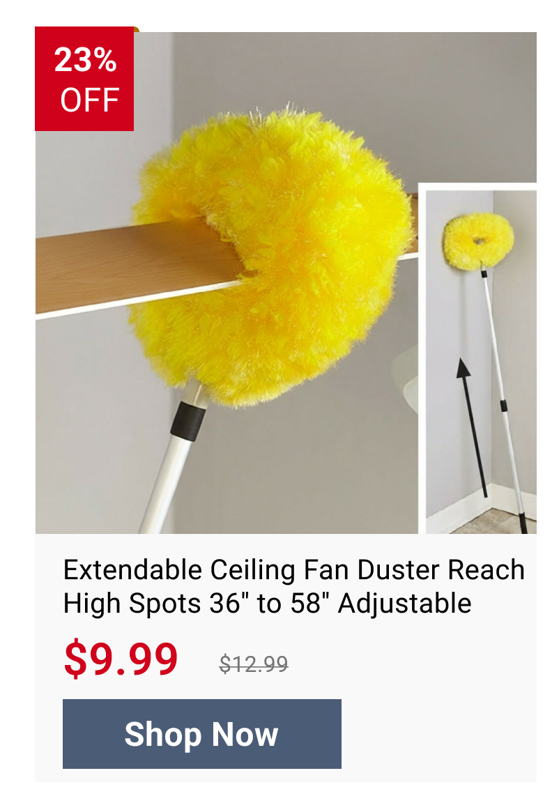 Extendable Ceiling Fan Duster Reach High Spots 36'' to 58'' Adjustable
