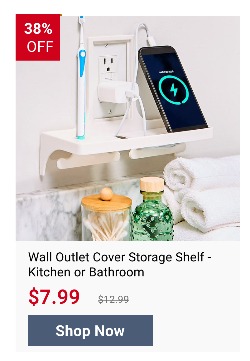 Wall Outlet Cover Storage Shelf - Kitchen or Bathroom