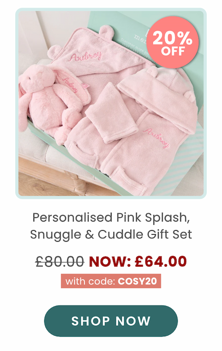 Personalised Pink Splash, Snuggle & Cuddle Gift Set