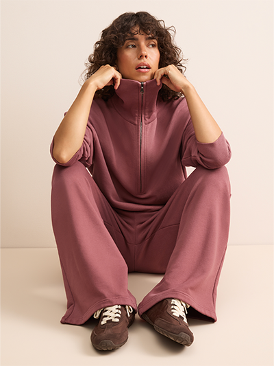 Women's Harley Cotton Half-Zip Sweatshirt in Dusty Rose