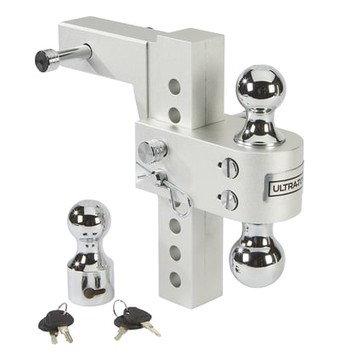 Ultra-Tow 8in. Adjustable Aluminum Dual Ball Mount with Third Ball, Class IV, 12,000-Lb. GTW, 8in. Drop, 8-3/4in. Rise, 2in. Receiver