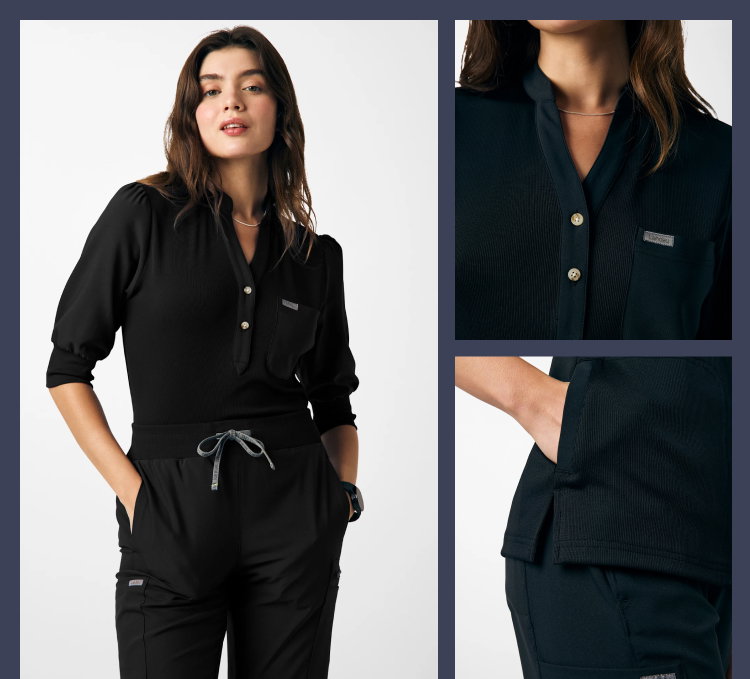 3-Pocket Rib Knit Collar Top