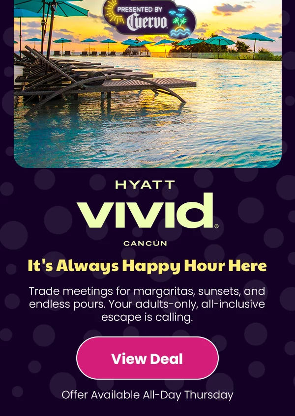 Hyatt Vivid Cancun It's Always Happy Hour Here Trade meetings for margaritas, sunsets, and endless pours. Your adults-only, all-inclusive escape is calling.
