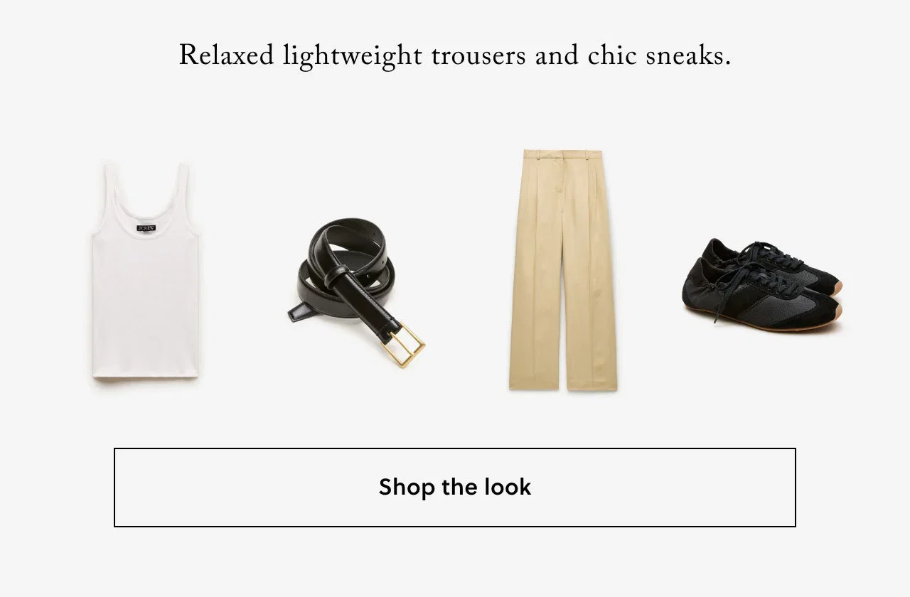 Relaxed lightweight trousers and chic sneaks. Shop the look.