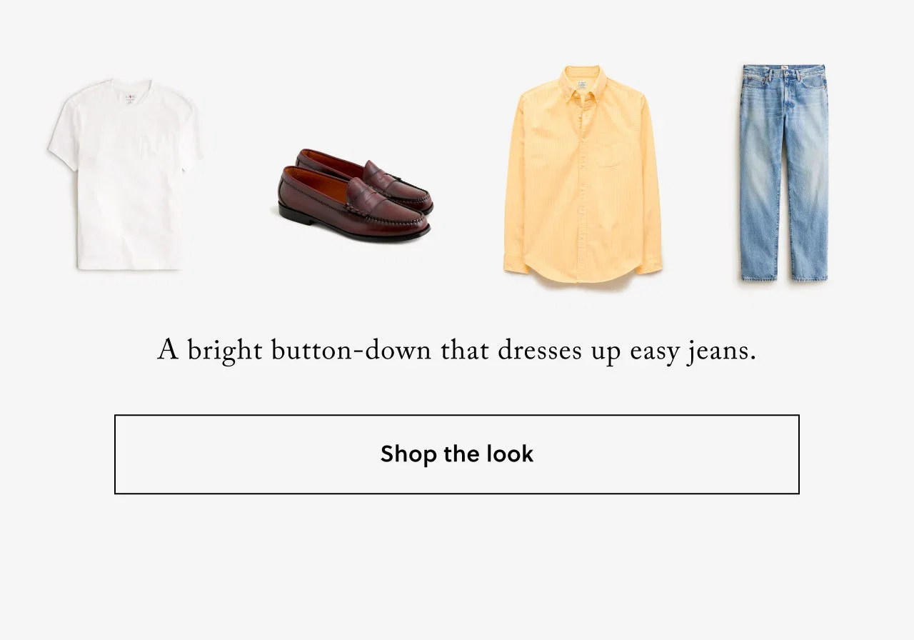 A bright button-down that dresses up easy jeans. Shop the look.