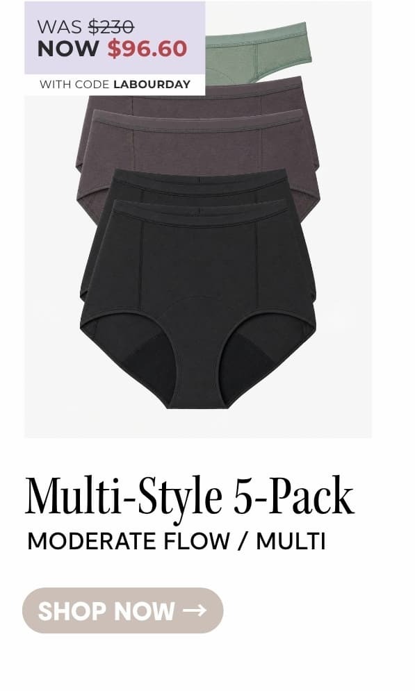 SHOP MODERATE FLOW MULTI-STYLE 5-PACK