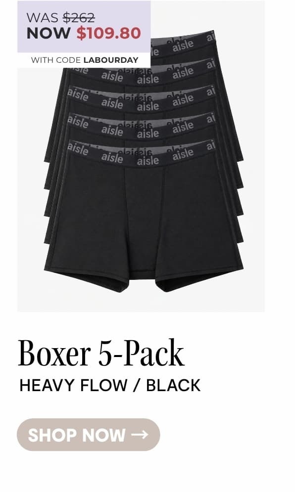 SHOP HEAVY FLOW BOXER 5-PACKS