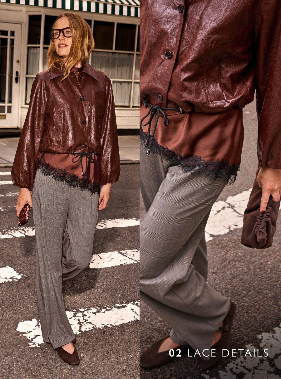 02 Image of woman crossing the street wearing Lace Details