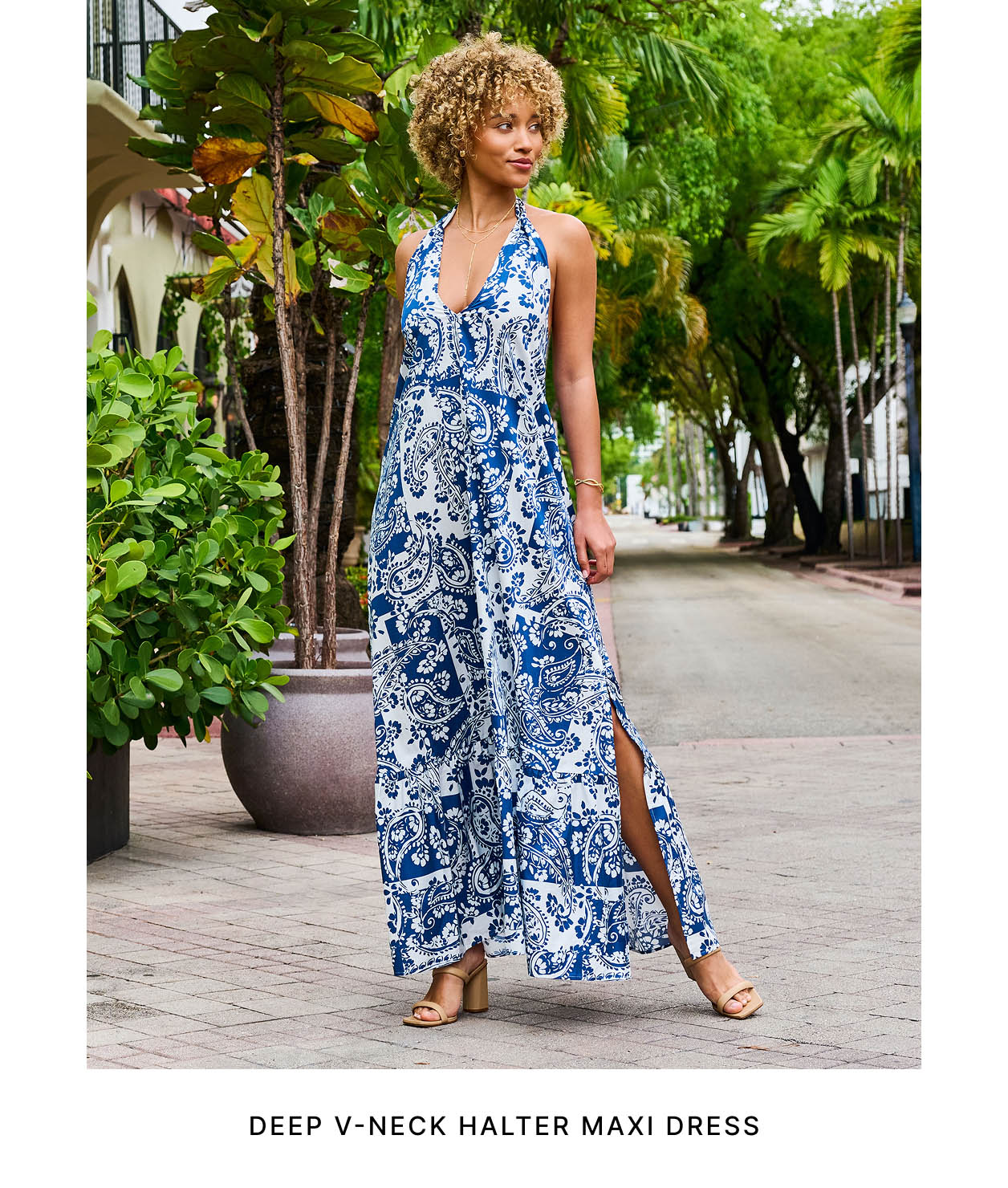 Deep V-Neck Halter Maxi Dress