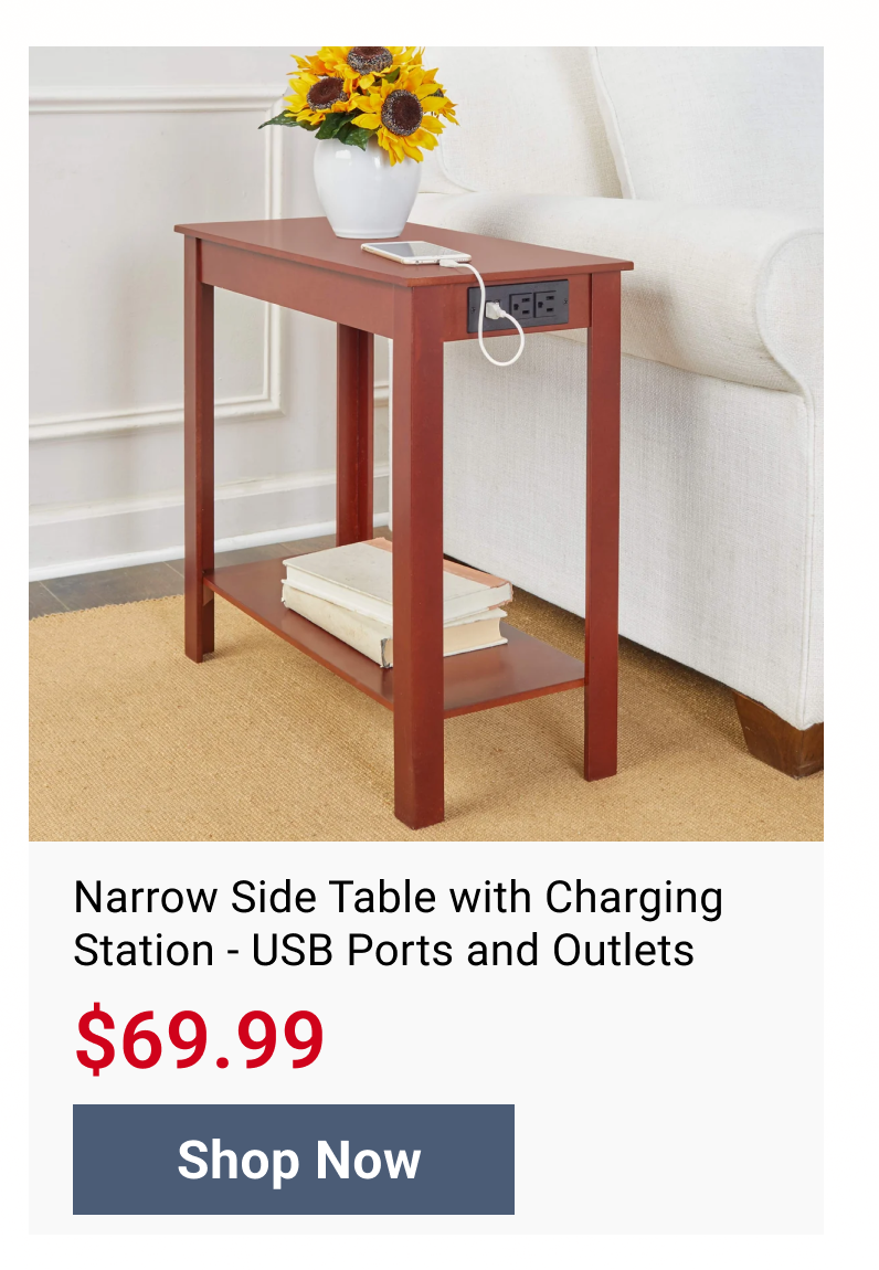 Narrow Side Table with Charging Station - USB Ports and Outlets