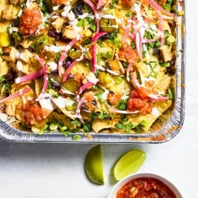 Grilled Chicken Nachos with Corn, Poblanos, and Black Beans