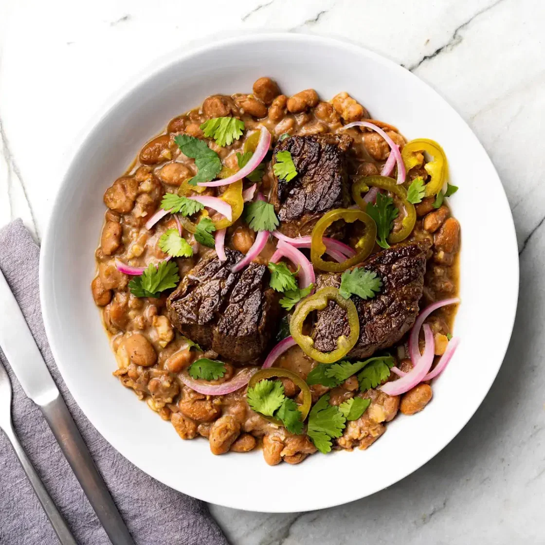 Sirloin Steak Tips with Charro Beans