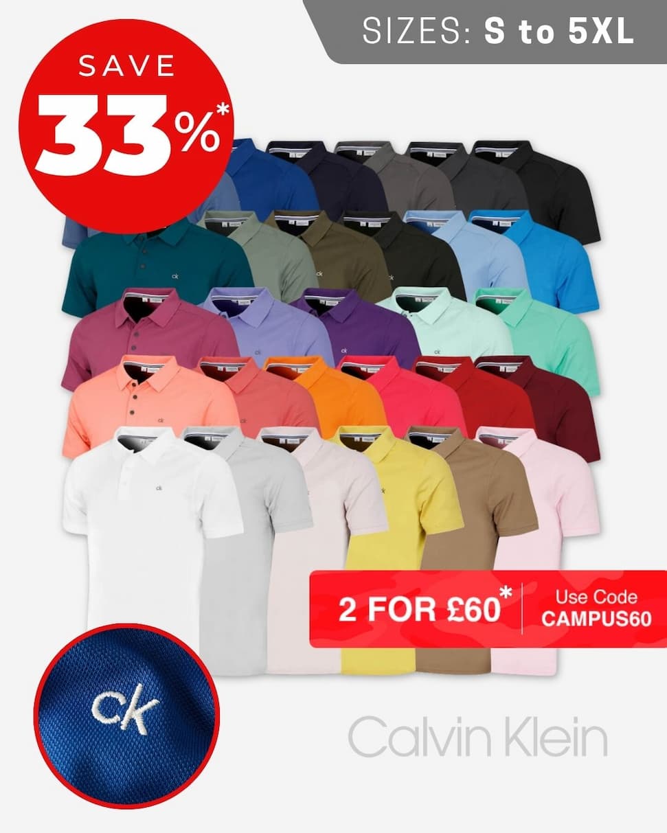 Calvin Klein Mens 2026 Campus 3 Button Ribbed Collar Golf Polo Shirt