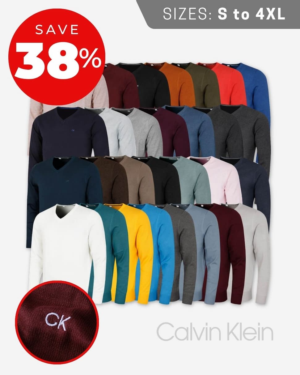 Calvin Klein Mens 2026 V-Neck Soft Cotton Easy Care Golf Sweater