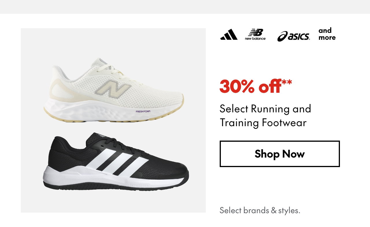Select Running and Training Footwear
30% off**