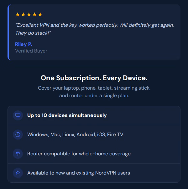 NordVPN Standard 2026 - VPN & Cybersecurity - 10 Devices: 1-Year Subscription