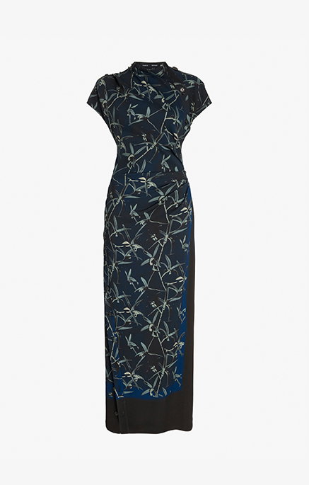 Anais Dress in Printed Stretch Cady in Ink Multi