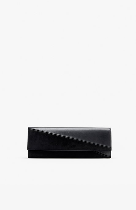 Hex Clutch in Smooth Calf and Lux Suede in Black