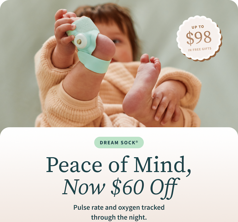 Dream Sock | Peace of Mind, Now $60 Off | Pulse rate and oxygen tracked through the night.