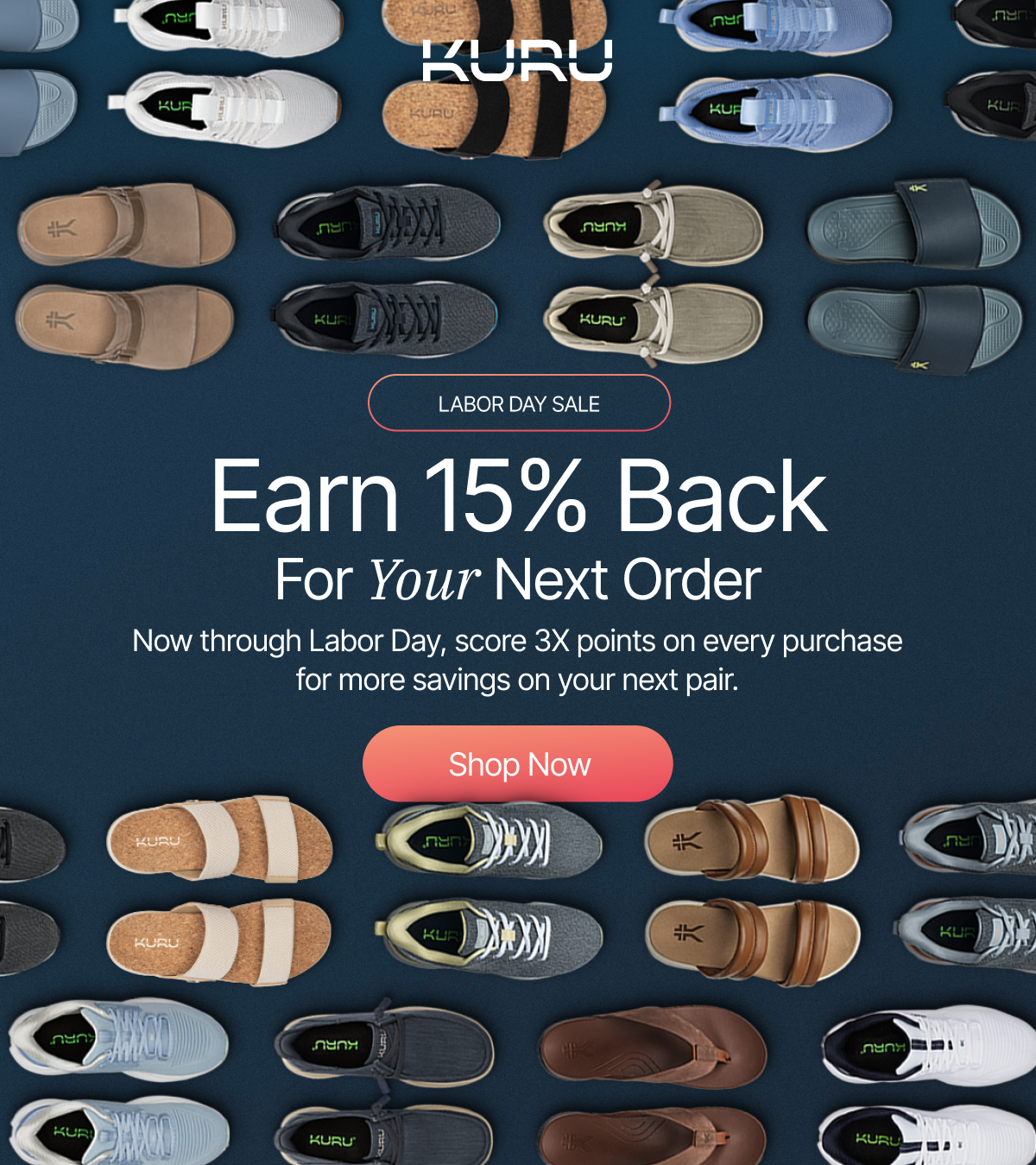 Labor Day Sale - Earn 15% KURU Cash Every Order