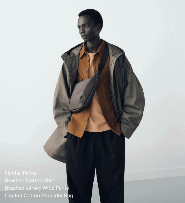 product10fishtail0parka0brushed0full0zip0blpuson0easy0wide0pants0and0coated0cotton0shoulder0bag